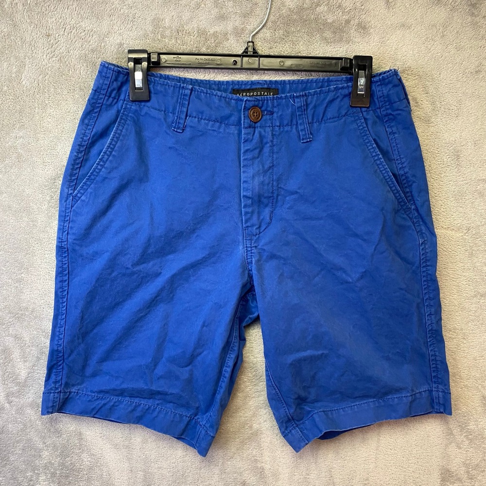 Aeropostale Mens Royal Blue Flat Front Chino Shorts Size 28 Casual Cotton Twill